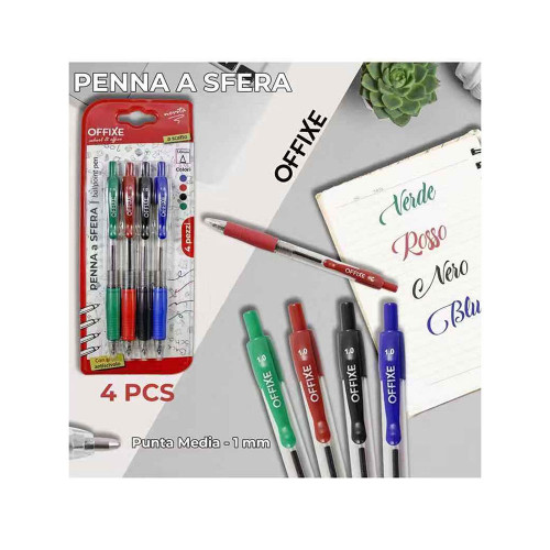 OFFIXE, penne a sfera colorate 4 pz