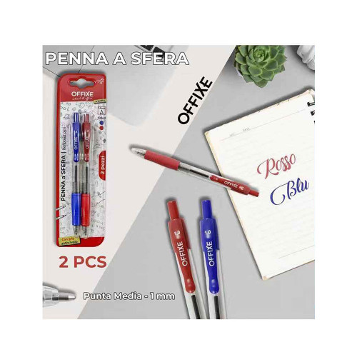 OFFIXE, penna a sfera 1 rosso 1 blu