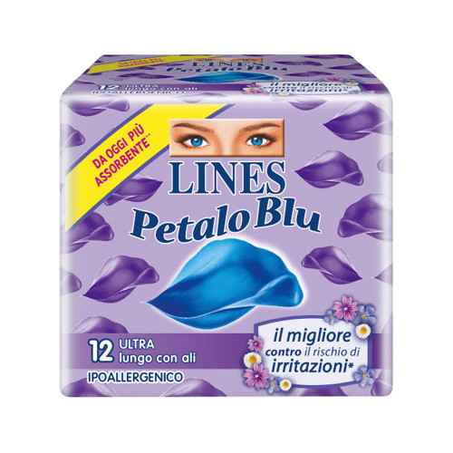 LINES petalo blu, assorbenti lunghi con ali 9 pz