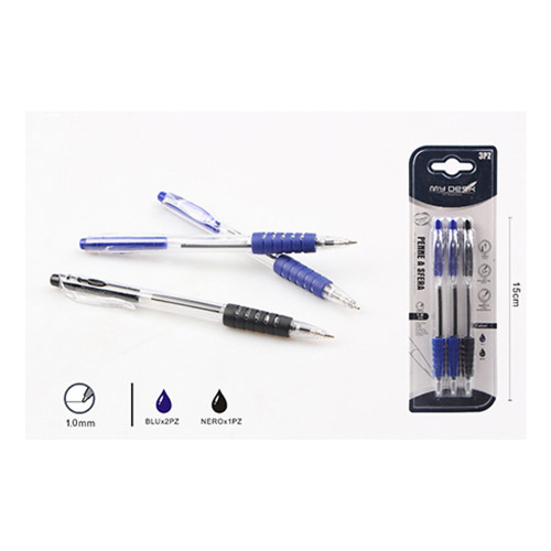 Penne a sfera blu e nere 3 pz