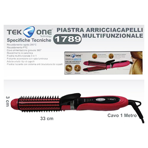 TEKONE, piastra arriccia capelli multifunzionale con setole esterne