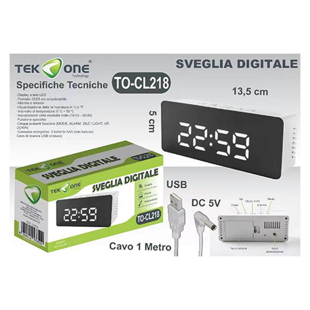 TEKONE, sveglia digitale con cavo usb