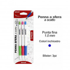 SUNLUX, penne miste a scatto con inchiostro blu 3 pz