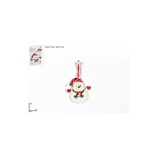 APPENDINO PUPAZZO DI NEVE IN LEGNO 3 PZ - 10 X 17 CM